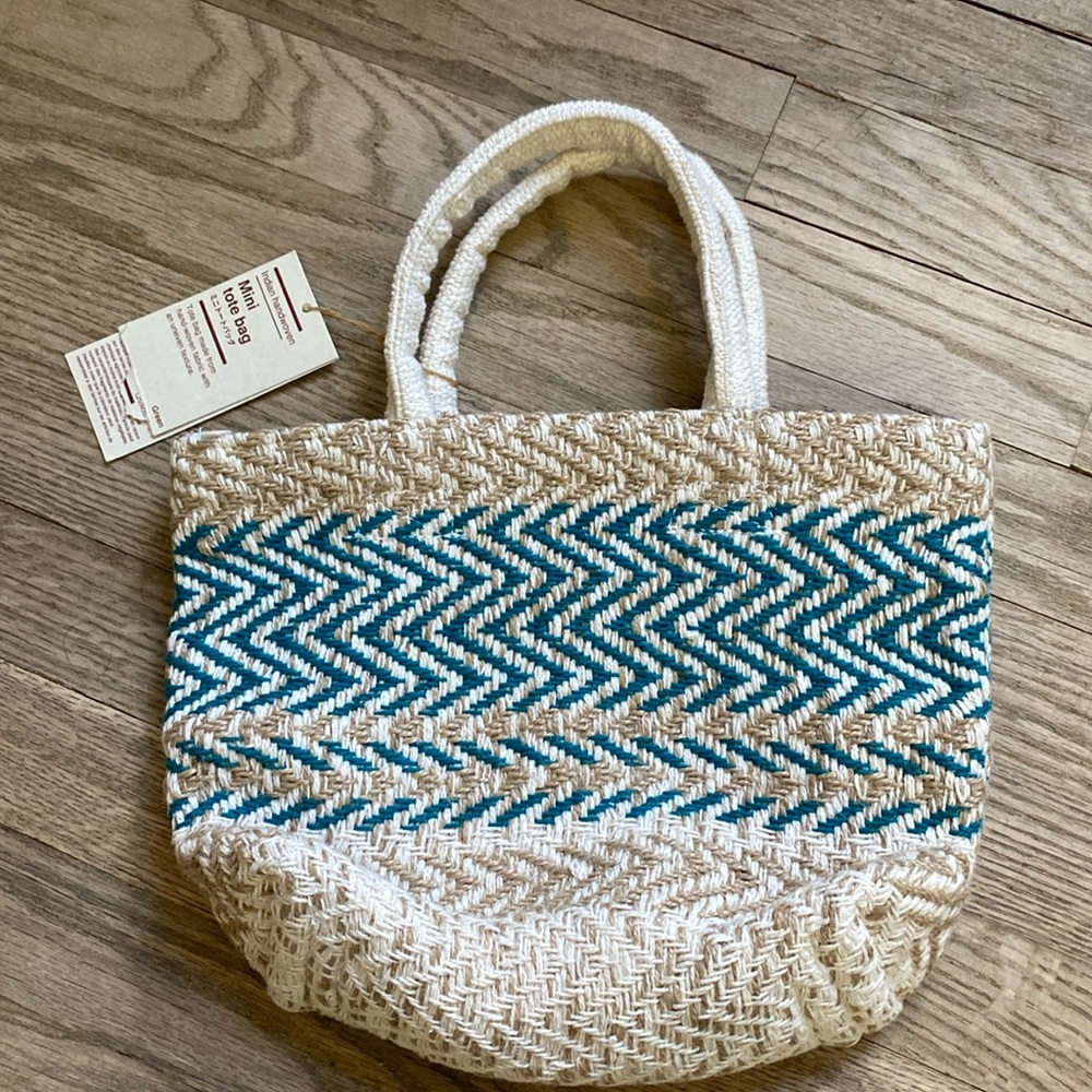 NWT Muji Indian Handwoven Mini Tote Bag Green